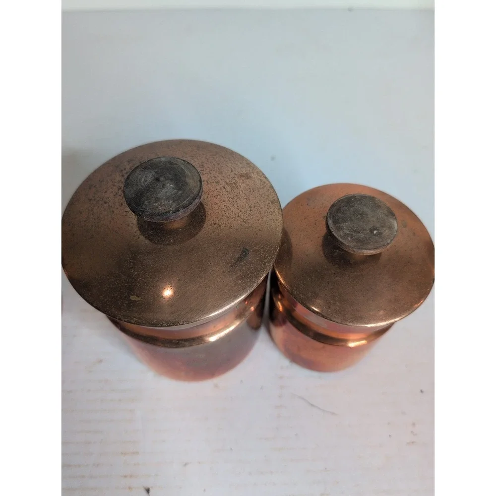 Lot Of 4 Vintage Copper Containers Sugar Flour Countertop Pantry Made In Italy